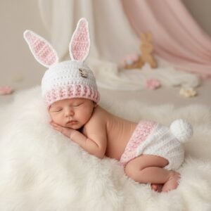 Conjunto Fantasia Coelhinha em Crochê Ideal para Fotografia Newborn 0-1mês