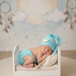 Fantasia Dorminhoco Em Crochê Ideais para Fotográfia Newborn 0-1 Mês Cor Turquesa