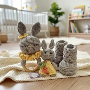 Kit Amigurumi Coelho Páscoa em Crochê, Ideal Presente para Bebês