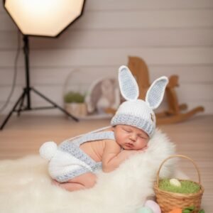 Conjunto Fantasia Coelho Páscoa em Crochê, Ideal para Fotografia Newborn 0-3 meses