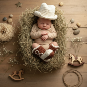 Conjunto Fantasia Cowboy Em Crochê Ideal para Fotografia Newborn 0-3meses