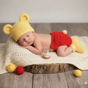 Conjunto Fantasia Winnie Pooh em Crochê, Ideal Fotografia Newborn 0-3meses